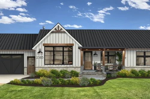 single story white house black trim